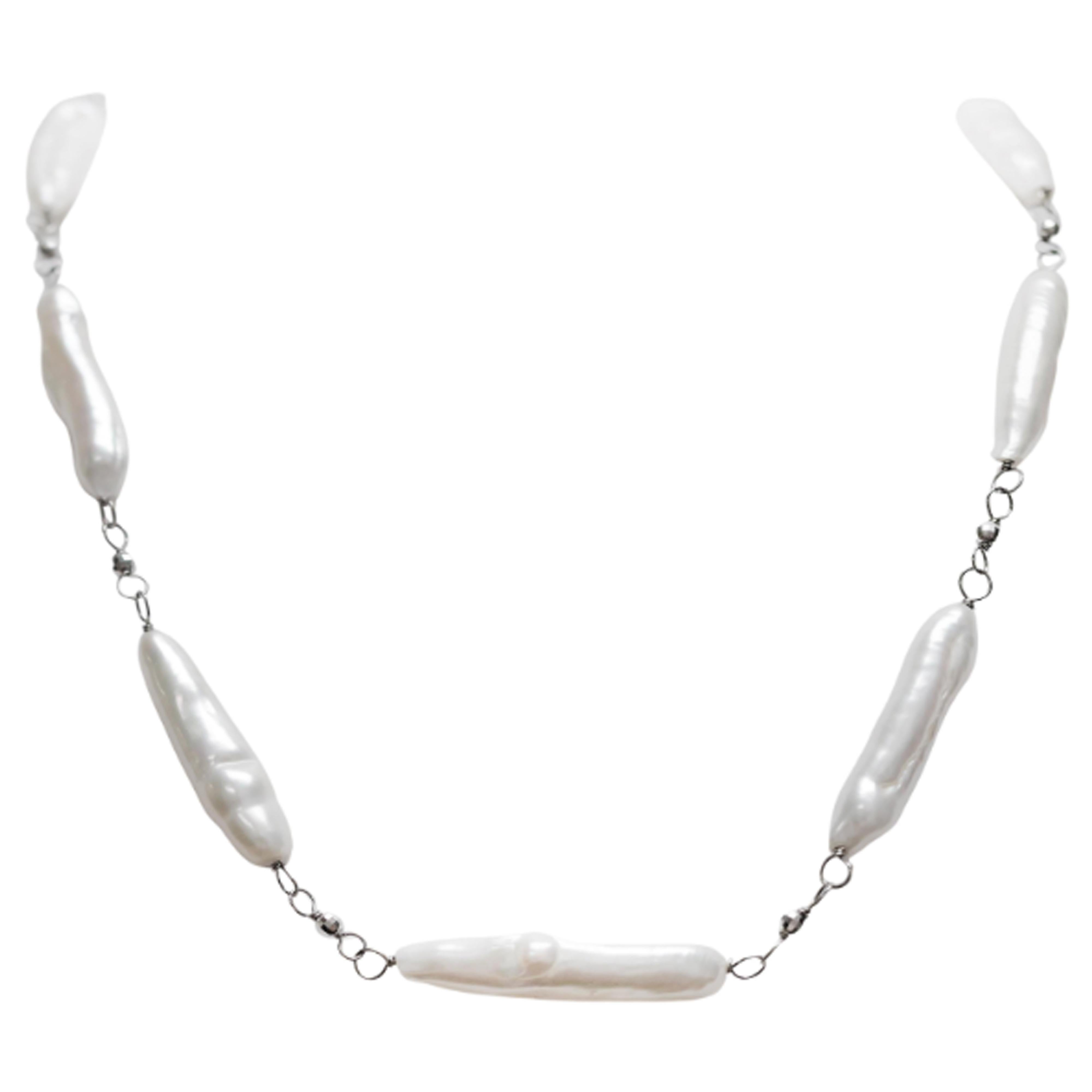 Collier de grosses perles bâtonnets Biwa blanches Paradizia Neuf - En vente à Laguna Beach, CA