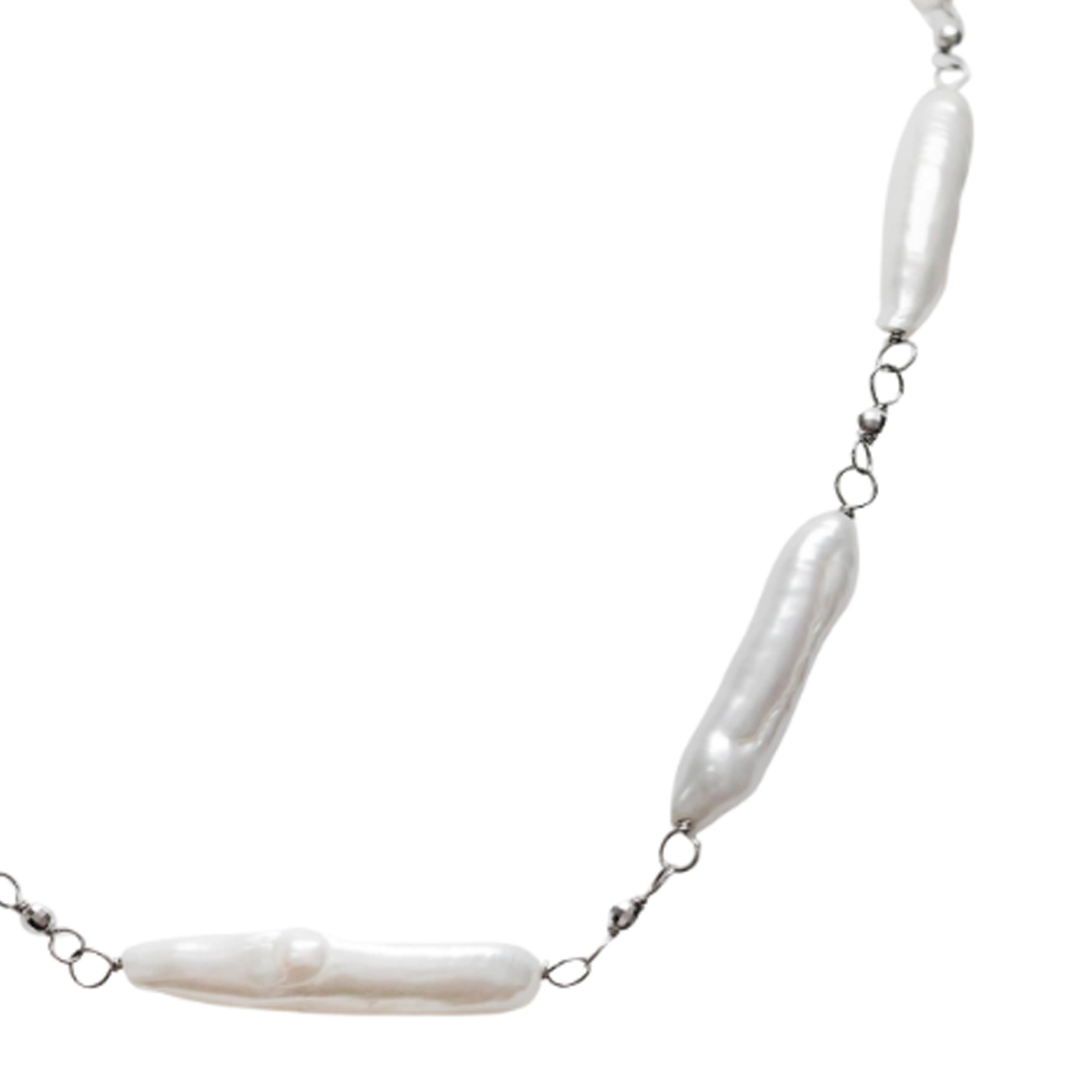 Collier de grosses perles bâtonnets Biwa blanches Paradizia Pour femmes en vente