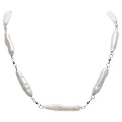 Collier de grosses perles bâtonnets Biwa blanches Paradizia