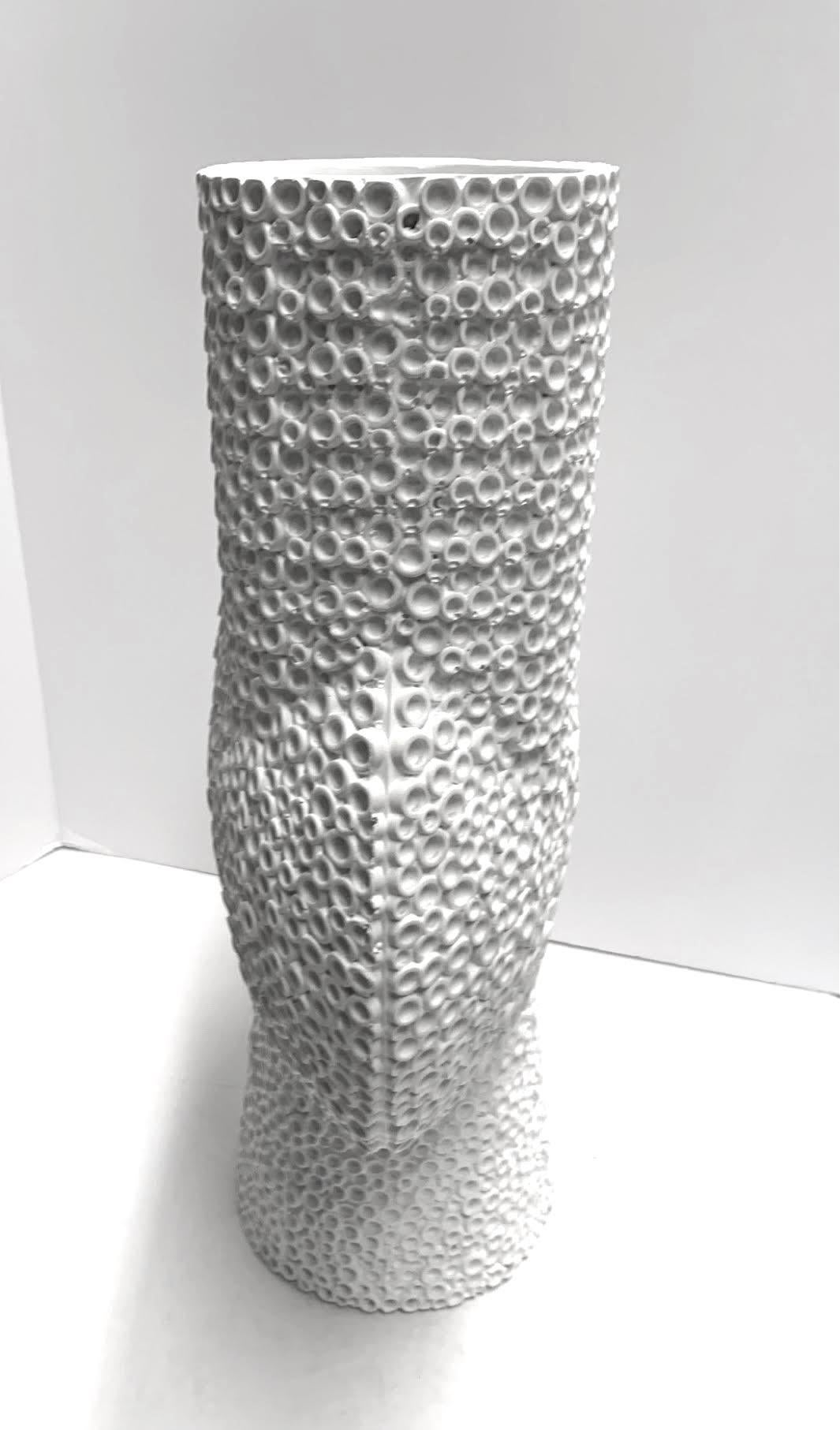 Chinese White Large Bold Textured Off Center Vase, China, Contemporary For Sale