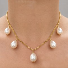 White Large Freshwater Pearls on 14k Yellow Gold Chain Paradizia Necklace