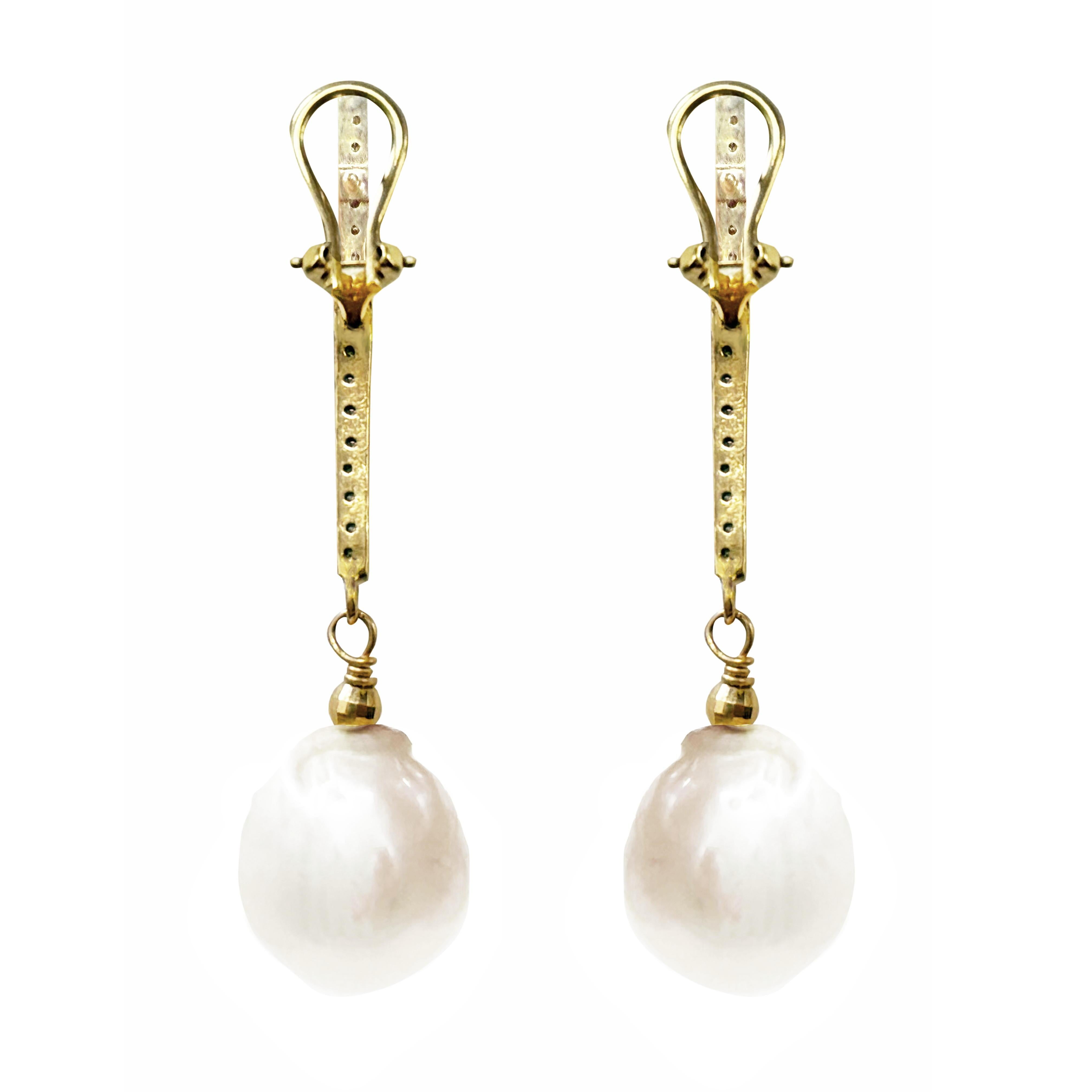 Women's White Large Freshwater Pearls with Diamonds Paradizia Earrings For Sale