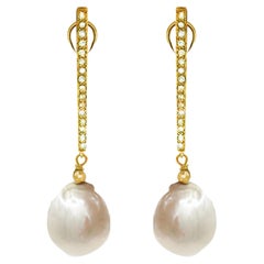 White Large Freshwater Pearls with Diamonds Paradizia Earrings