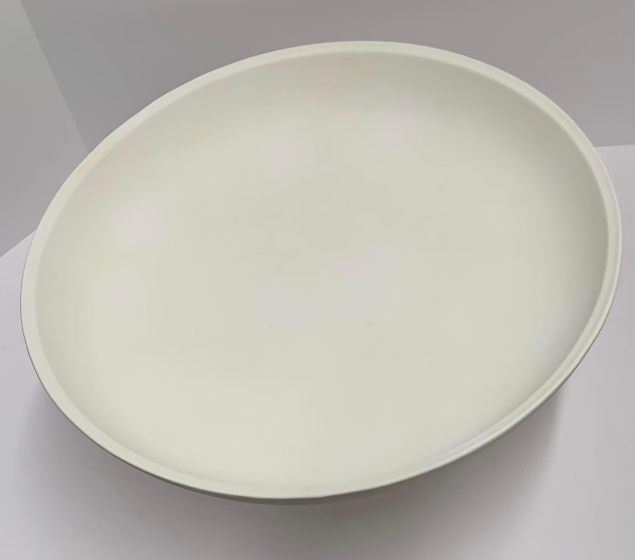 White Large Round Danish Design Ceramic Footed Bowl, China, Contemporary In New Condition For Sale In New York, NY