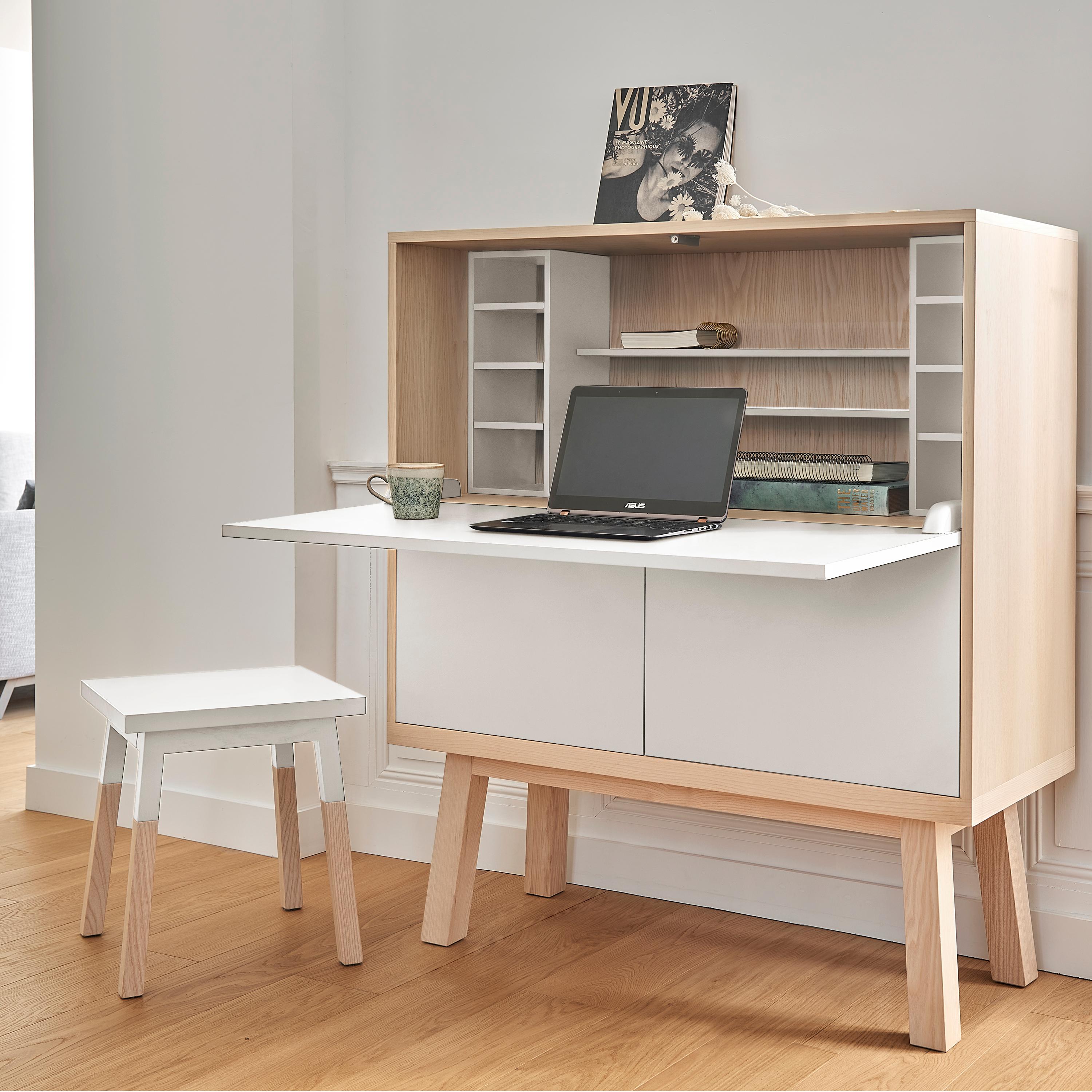 Scandinavian Modern White Large Secretaire Desk, Design by Eric Gizard, Paris, 11 Colours Available For Sale