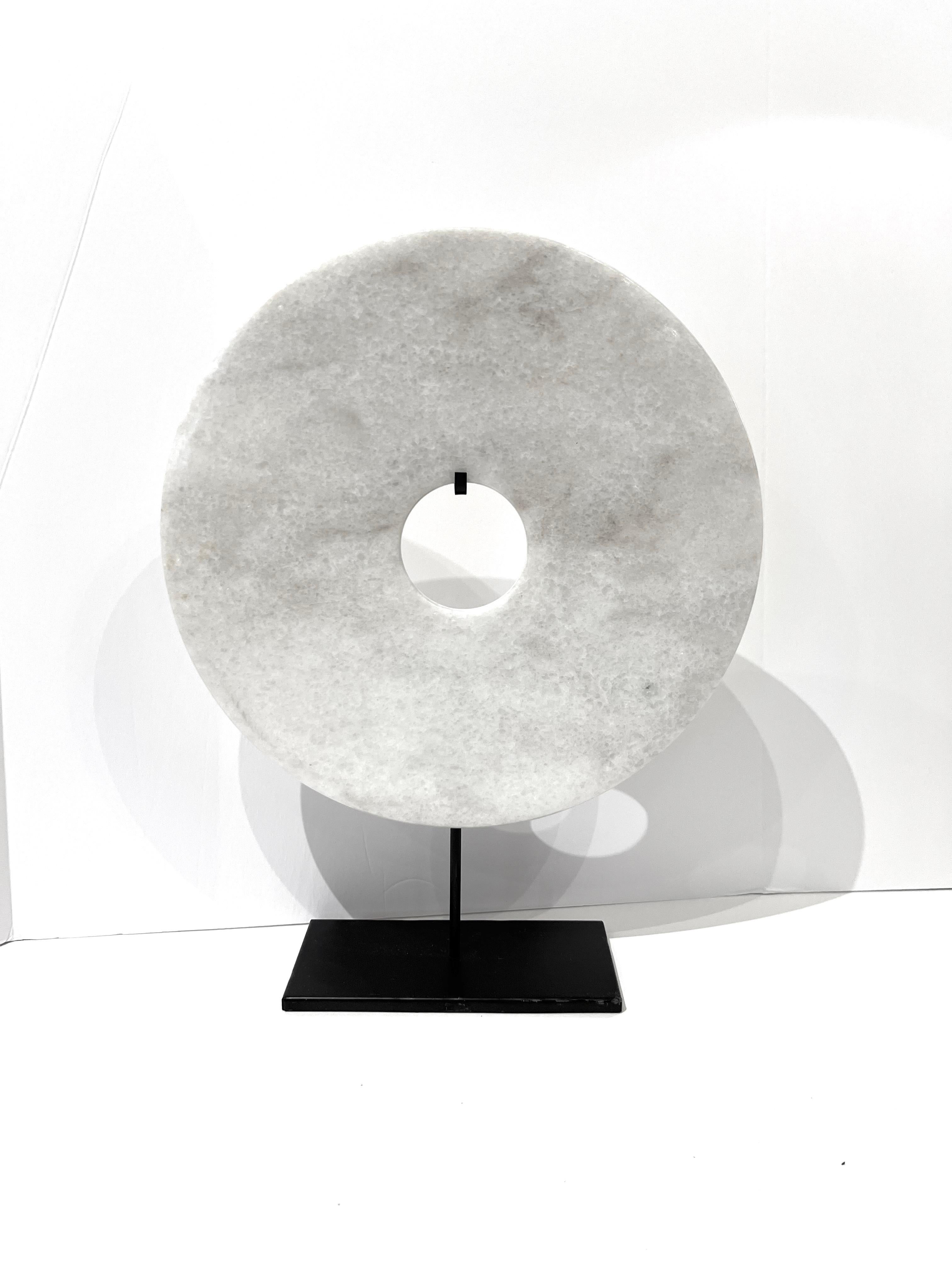 Contemporary Chinese large single smooth white jade disc.
Also available in black (S6452)
Stand measures  9