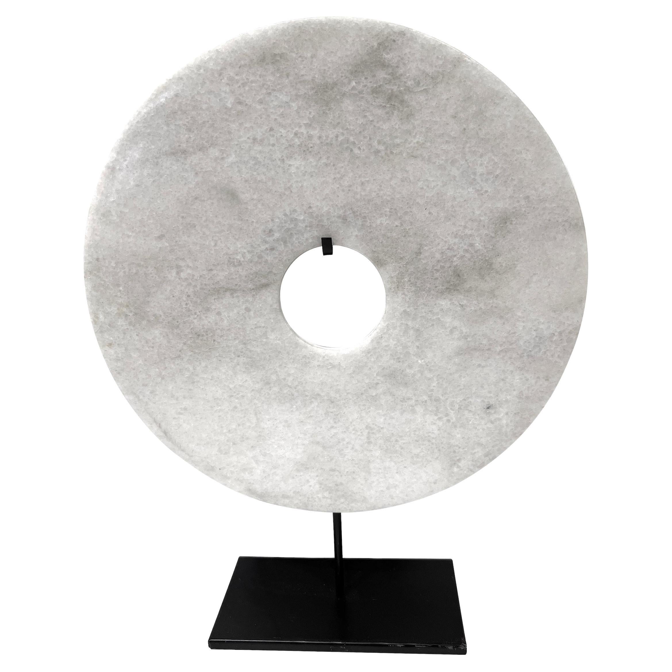 White Large Single Jade Disc Sculpture, China, Contemporary For Sale