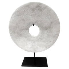 Antique White Large Single Jade Disc Sculpture, China, Contemporary