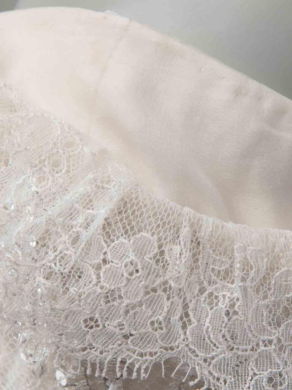 Elie Saab Weißes mehrlagiges Spitzenkleid mit Paillettenbesatz Trägerloses Brautkleid Größe S im Angebot 4
