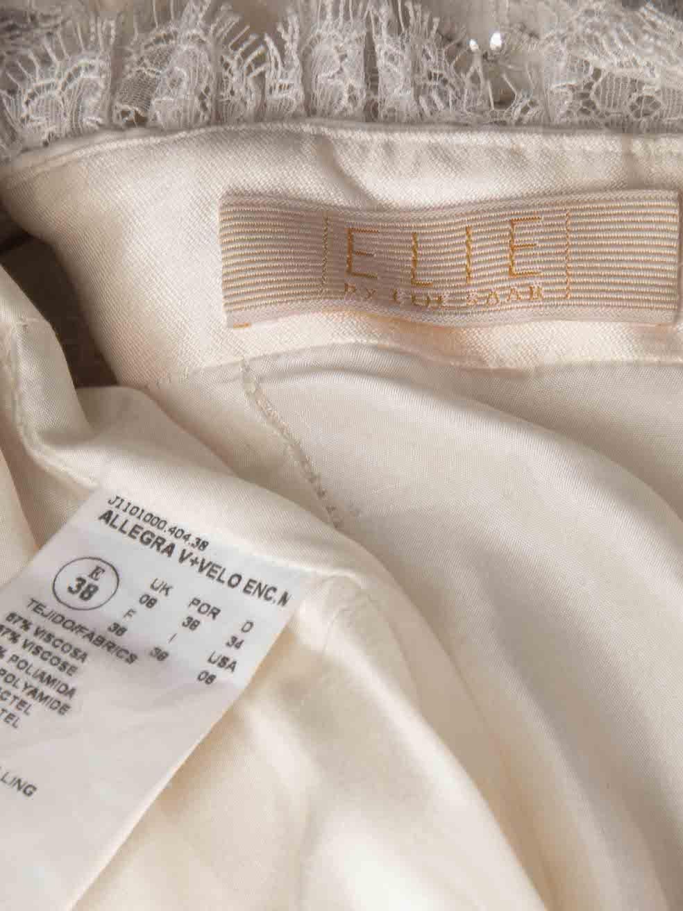 Elie Saab Weißes mehrlagiges Spitzenkleid mit Paillettenbesatz Trägerloses Brautkleid Größe S im Angebot 5