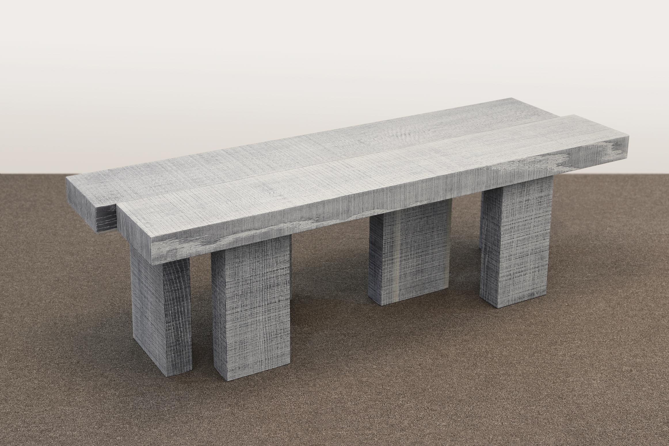 White Layered oak wood bench by Hyungshin Hwang
Dimensions: D 120 x W 36 x H 42 cm
Materials: oxidized red oak

Layered Series is the main theme and concept of work of Hwang, who continues his experiment which is based on architectural