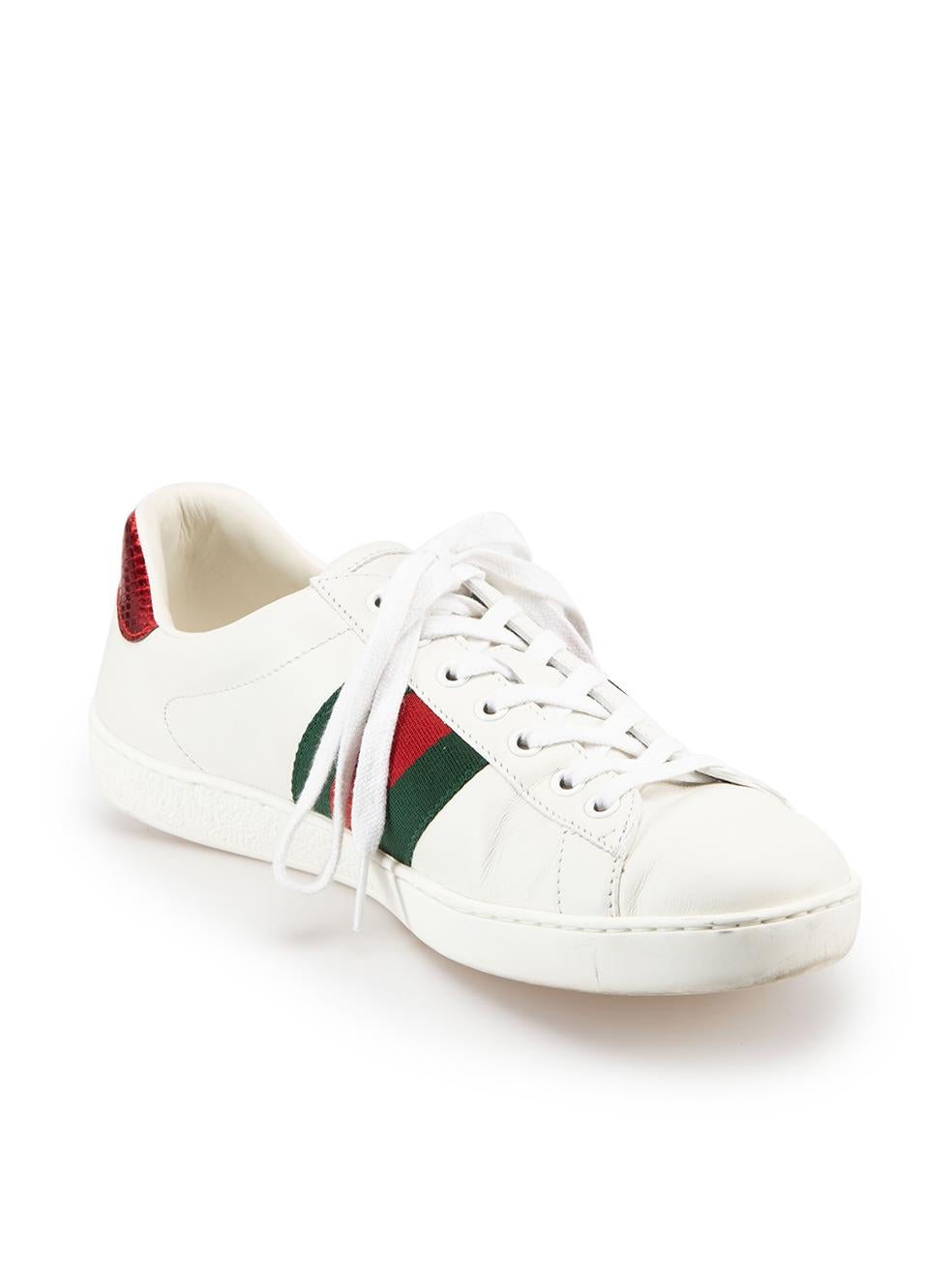 CONDITION is Very good. Minimal wear to shoes is evident. Minimal wear to the rubber sole trims on both shoes with scuff marks on this used Gucci designer resale item. These shoes come with original box and dust bags.



Details


White

Red and