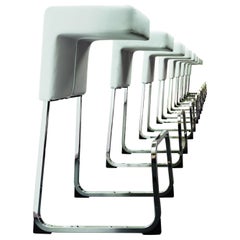 White Leather and Chrome Fizz Bar Stools by Wiesner-Hager