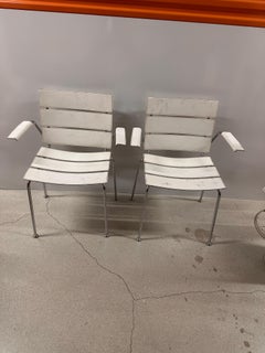 White leather and Chrome stripe Armchairs for Fasem