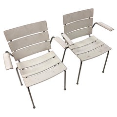 White leather and Chrome stripe Armchairs for Fasem