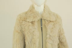White Leather and Fur Vintage Coat with Zipper 1970's