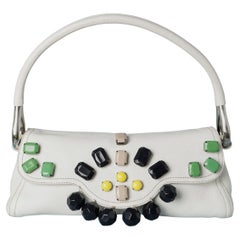 White leather bag with multicolor cabochons embellishement PRADA 