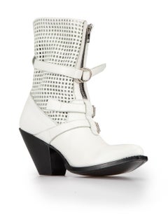 Celine White Leather Berlin Belt Style Strap Cowboy Boots Size IT 40
