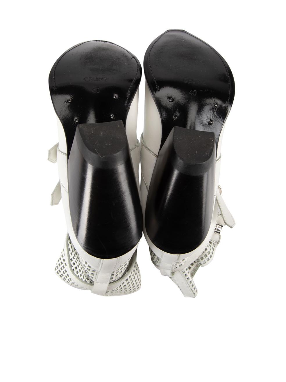 Women's Celine White Leather Berlin Belt Style Strap Cowboy Boots Size IT 40