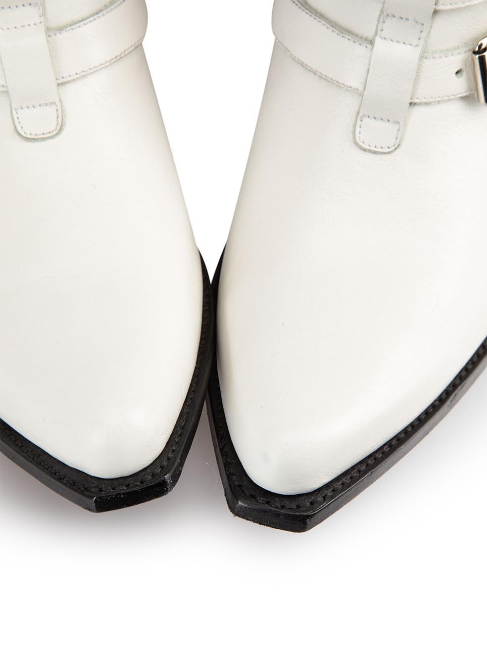 Celine White Leather Berlin Belt Style Strap Cowboy Boots Size IT 40 1