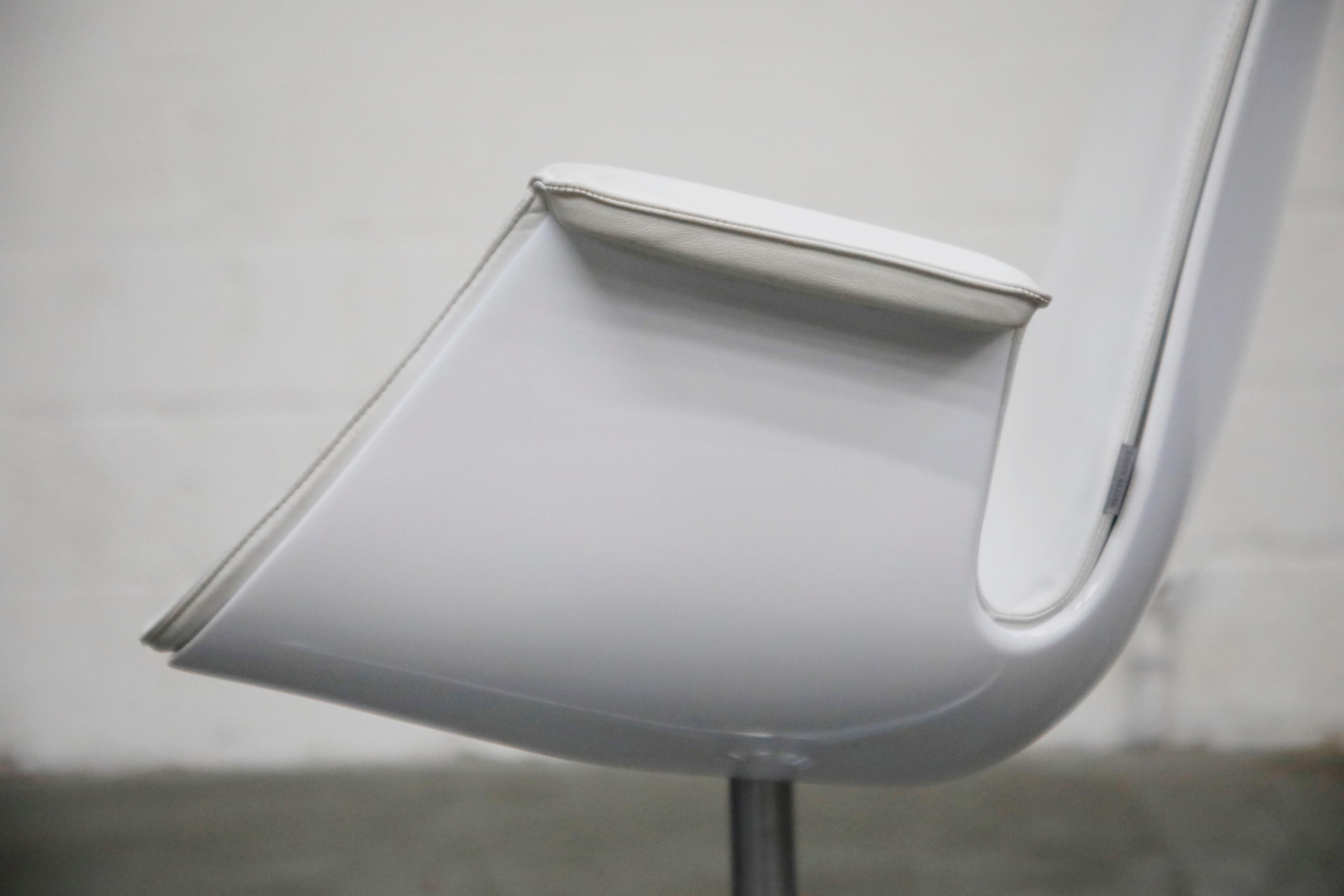 White Leather 'Bird' Swivel Chair by Preben Fabricius & Jørgen Kastholm, Signed 7