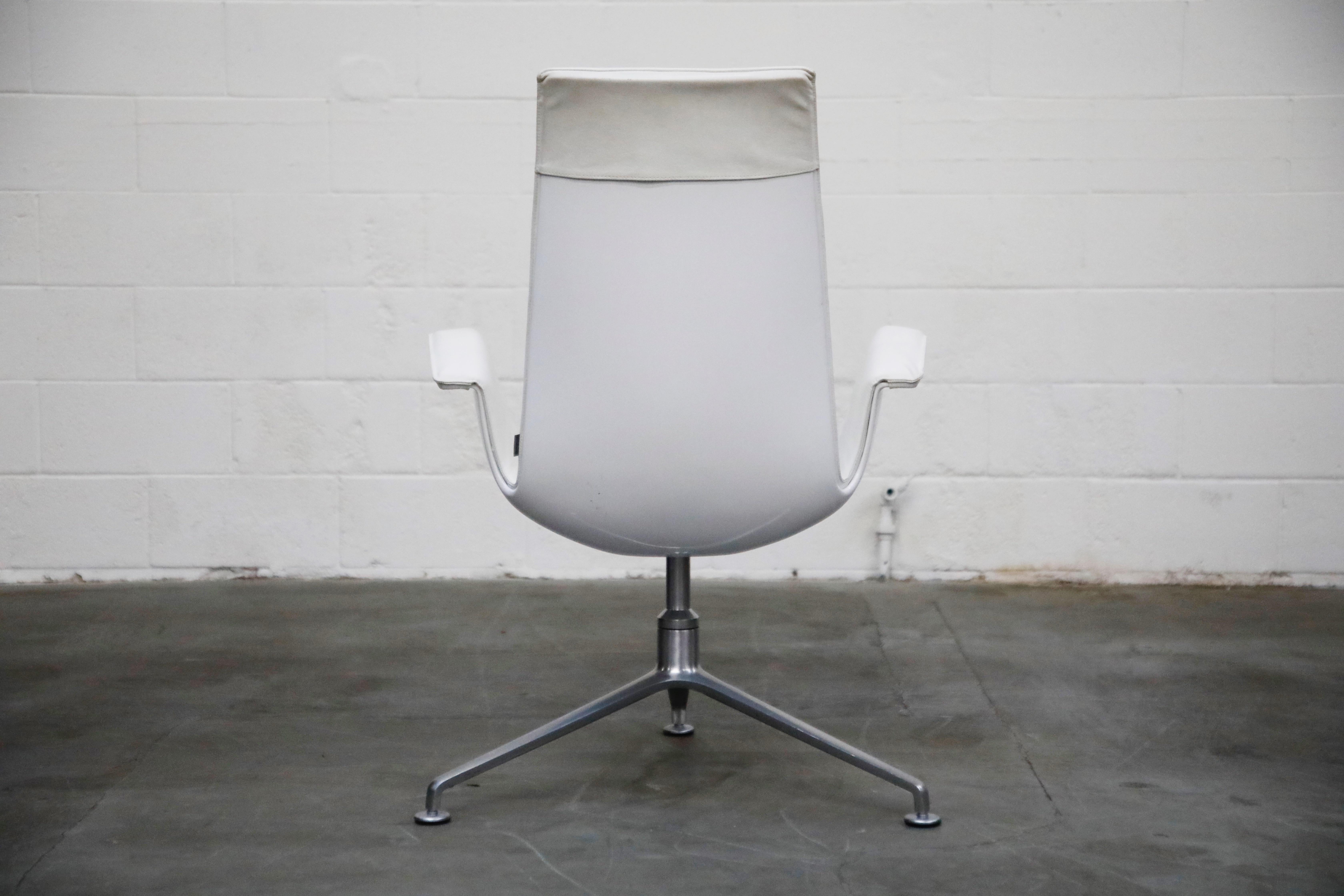 Aluminum White Leather 'Bird' Swivel Chair by Preben Fabricius & Jørgen Kastholm, Signed