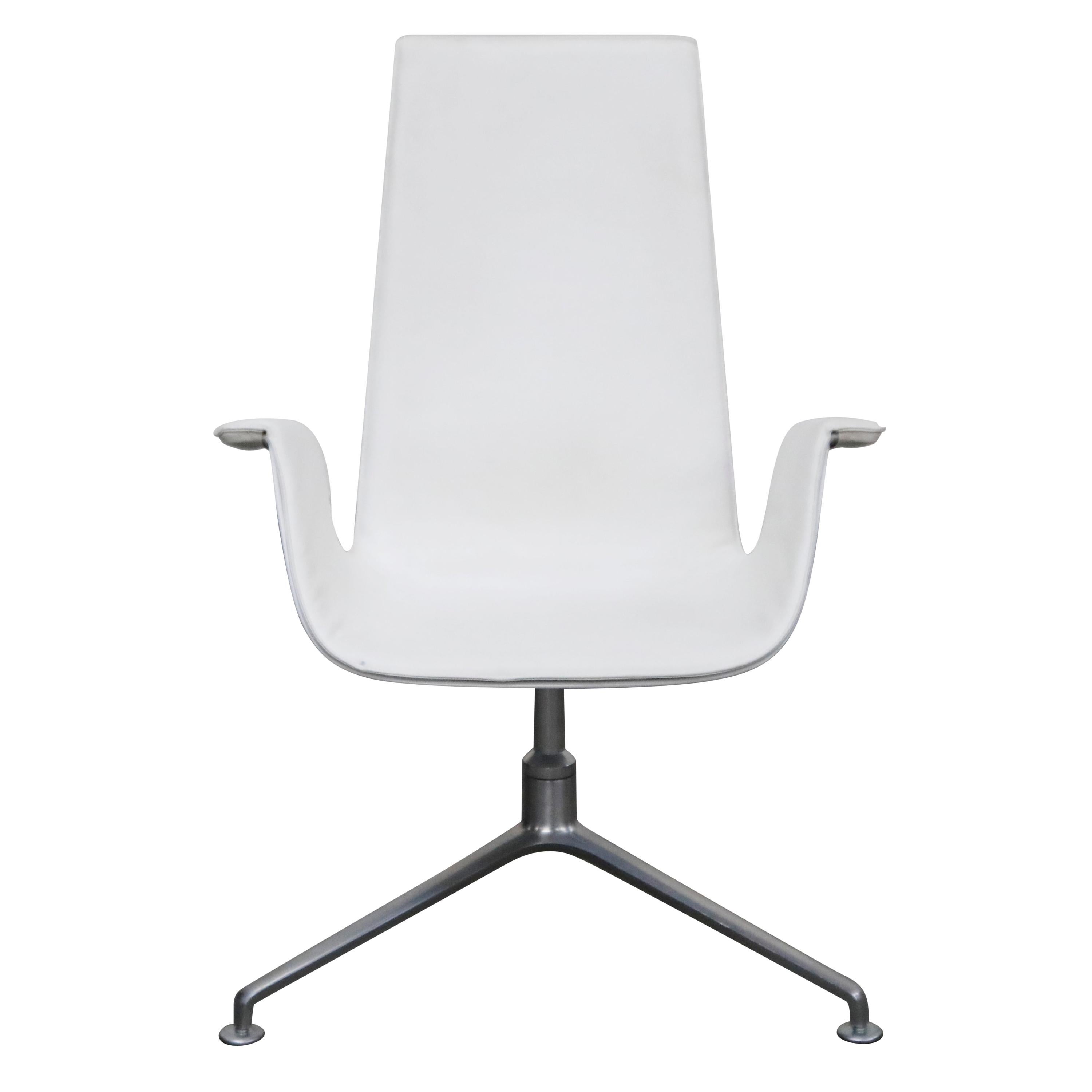 White Leather 'Bird' Swivel Chair by Preben Fabricius & Jørgen Kastholm, Signed