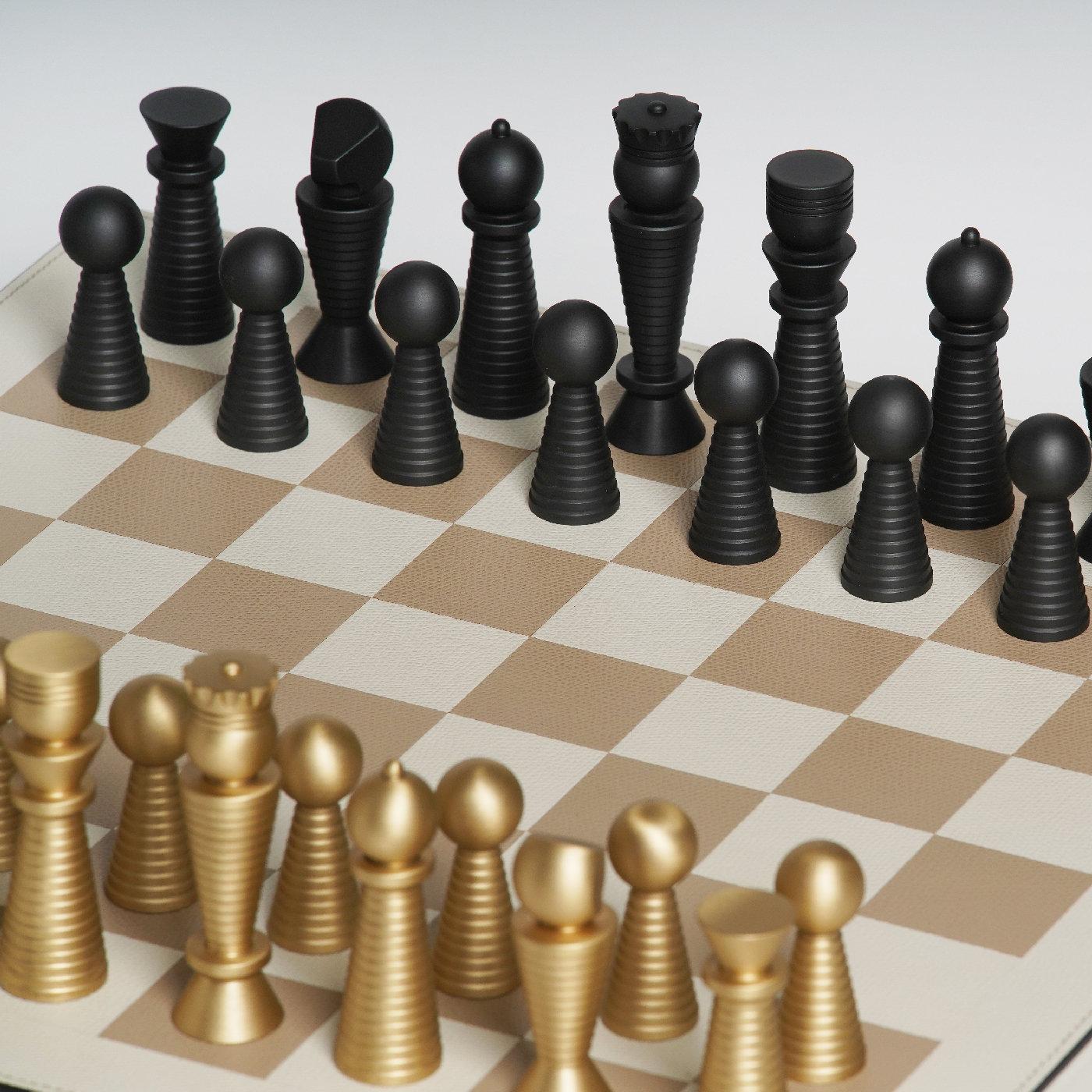 Brass White Leather Chessboard For Sale