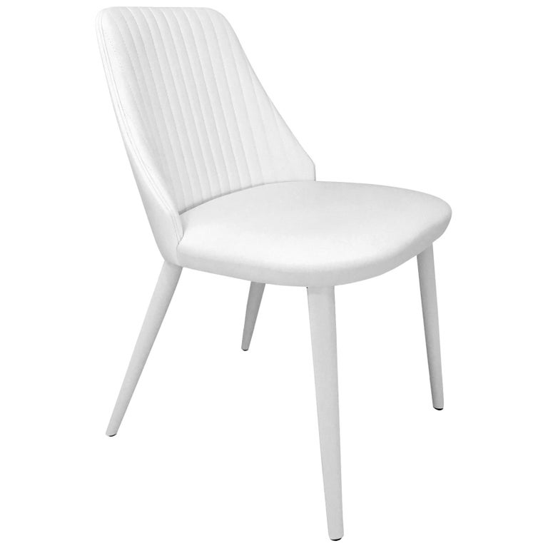 In Stock in Los Angeles, White Leather Dining Chair by Enzo Berti, Made