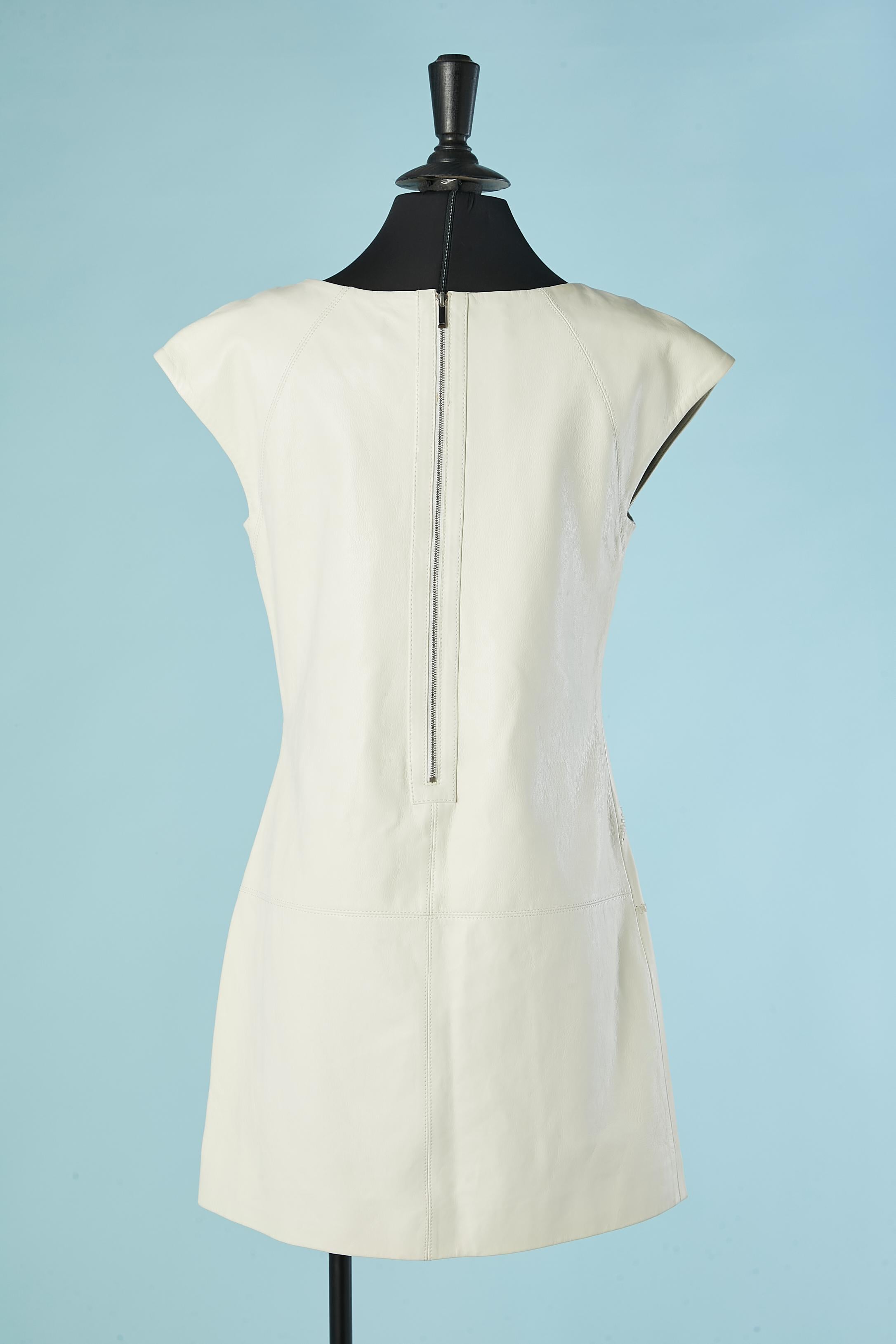 Women's White leather dress with leather top-stitching BARBARA BUI For Sale