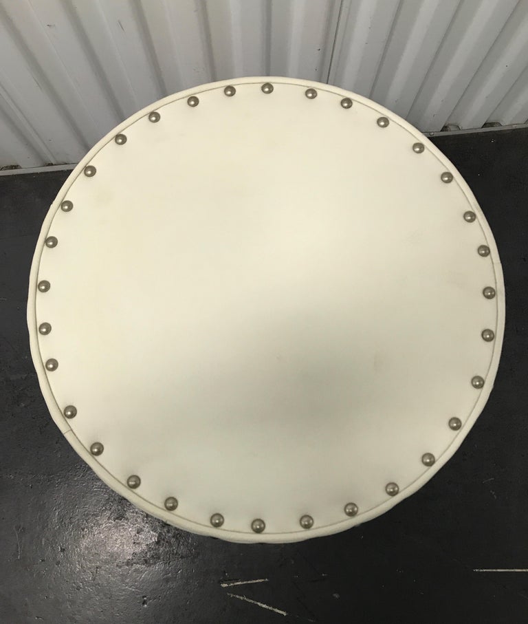 White Leather Drum Shaped Studded Stool For Sale at 1stDibs