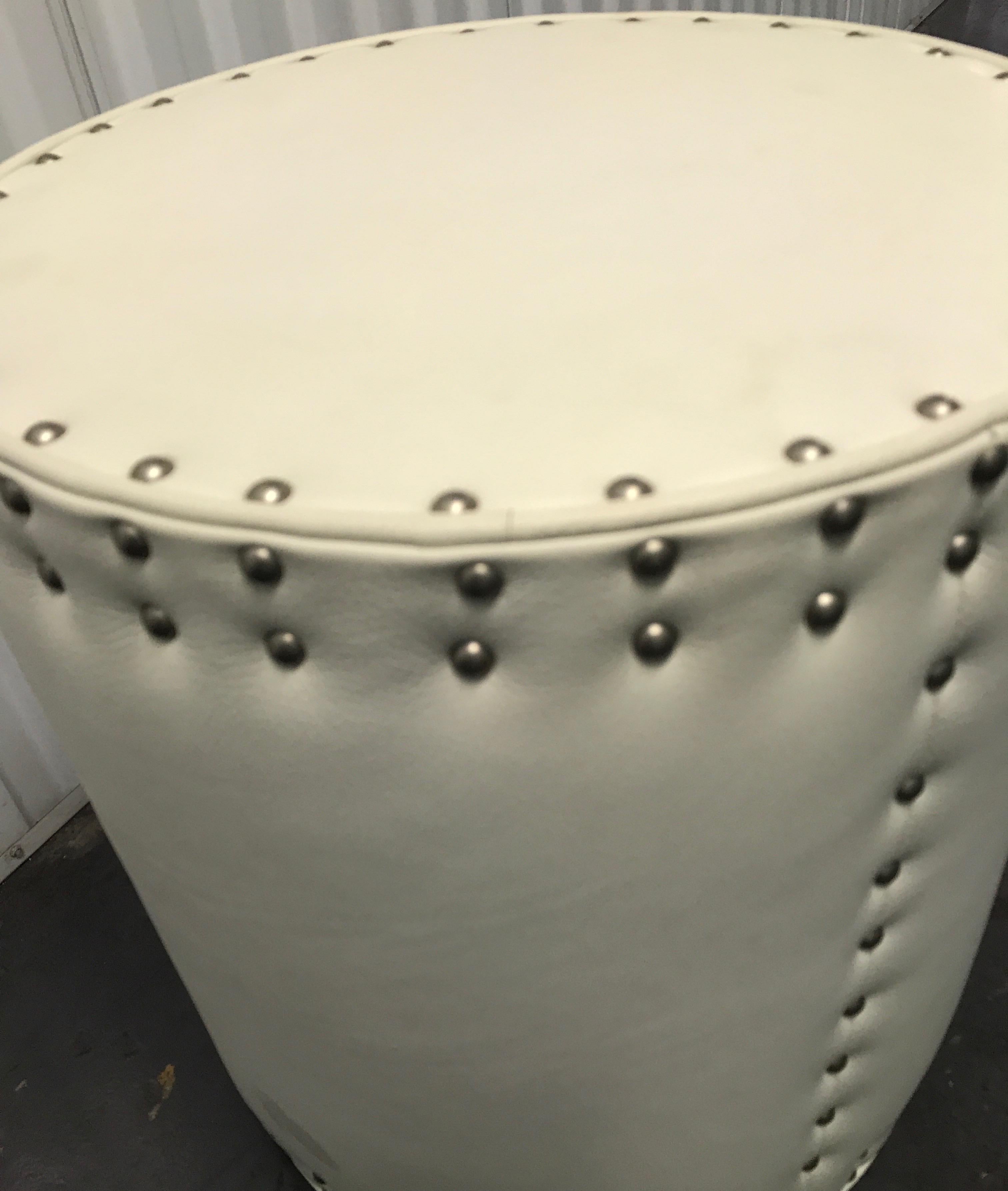 20th Century White Leather Drum Shaped Studded Stool