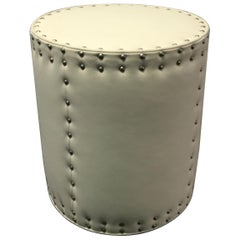 White Leather Drum Shaped Studded Stool