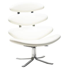 Weißer Corona-Stuhl aus weißem Leder EJ5 von Poul Volther