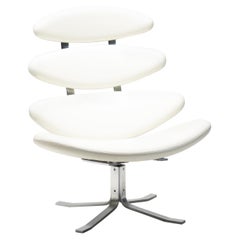 Vintage White Leather EJ5 Corona Chair by Poul Volther