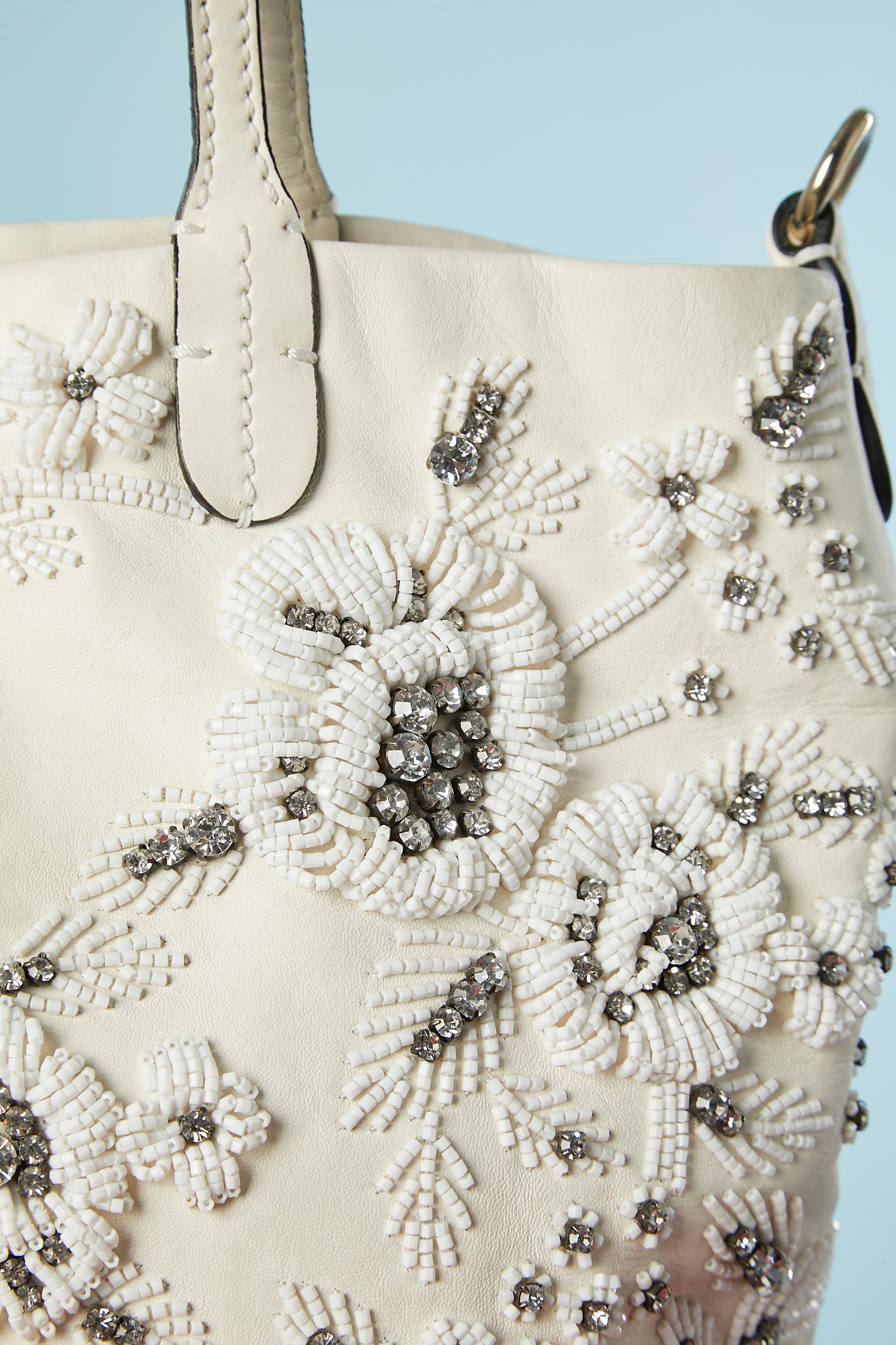 Gray White leather handbag with rhinestone and beads embroideries Valentino Garavani For Sale