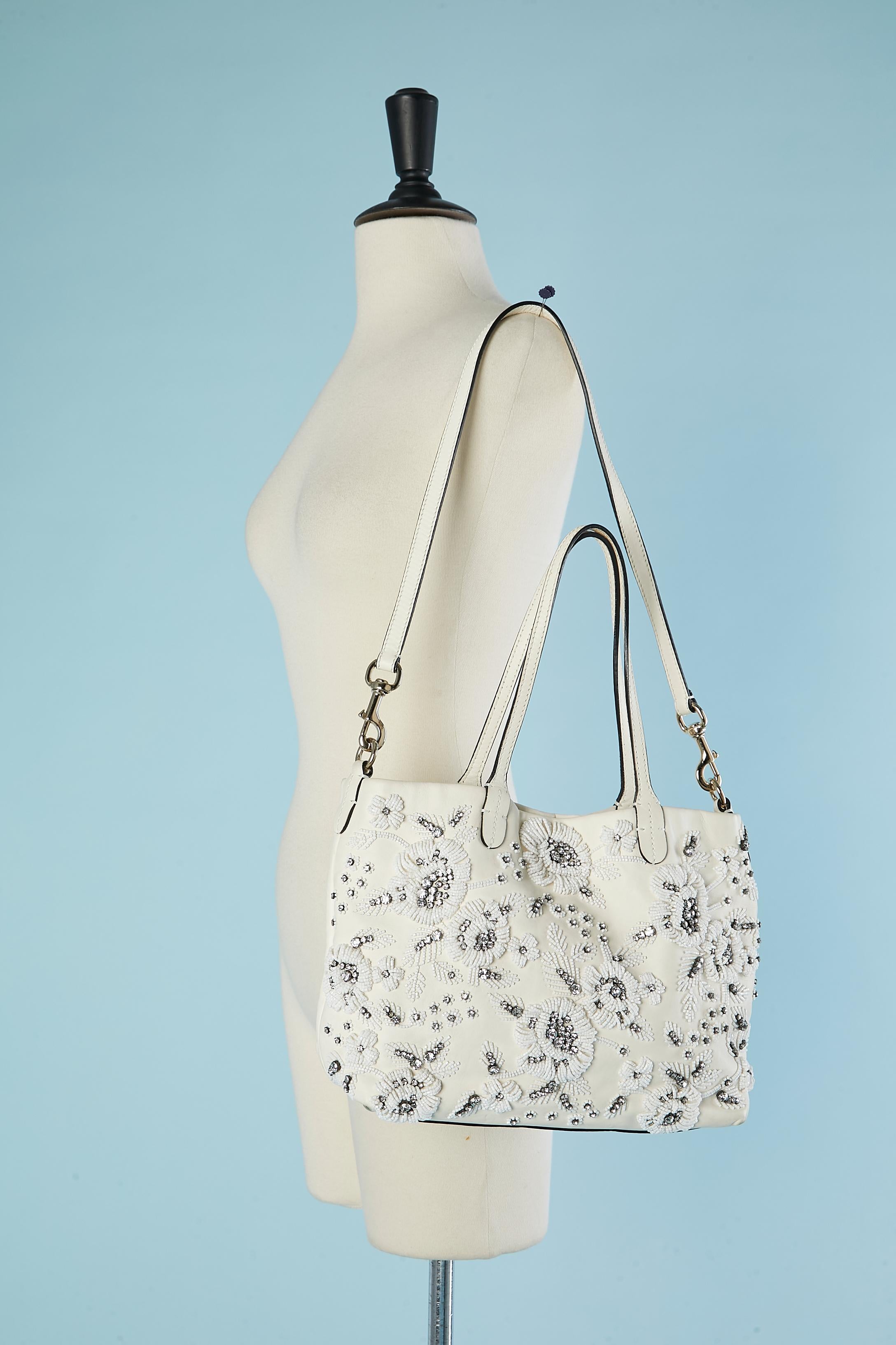 White leather handbag with rhinestone and beads embroideries Valentino Garavani For Sale 1