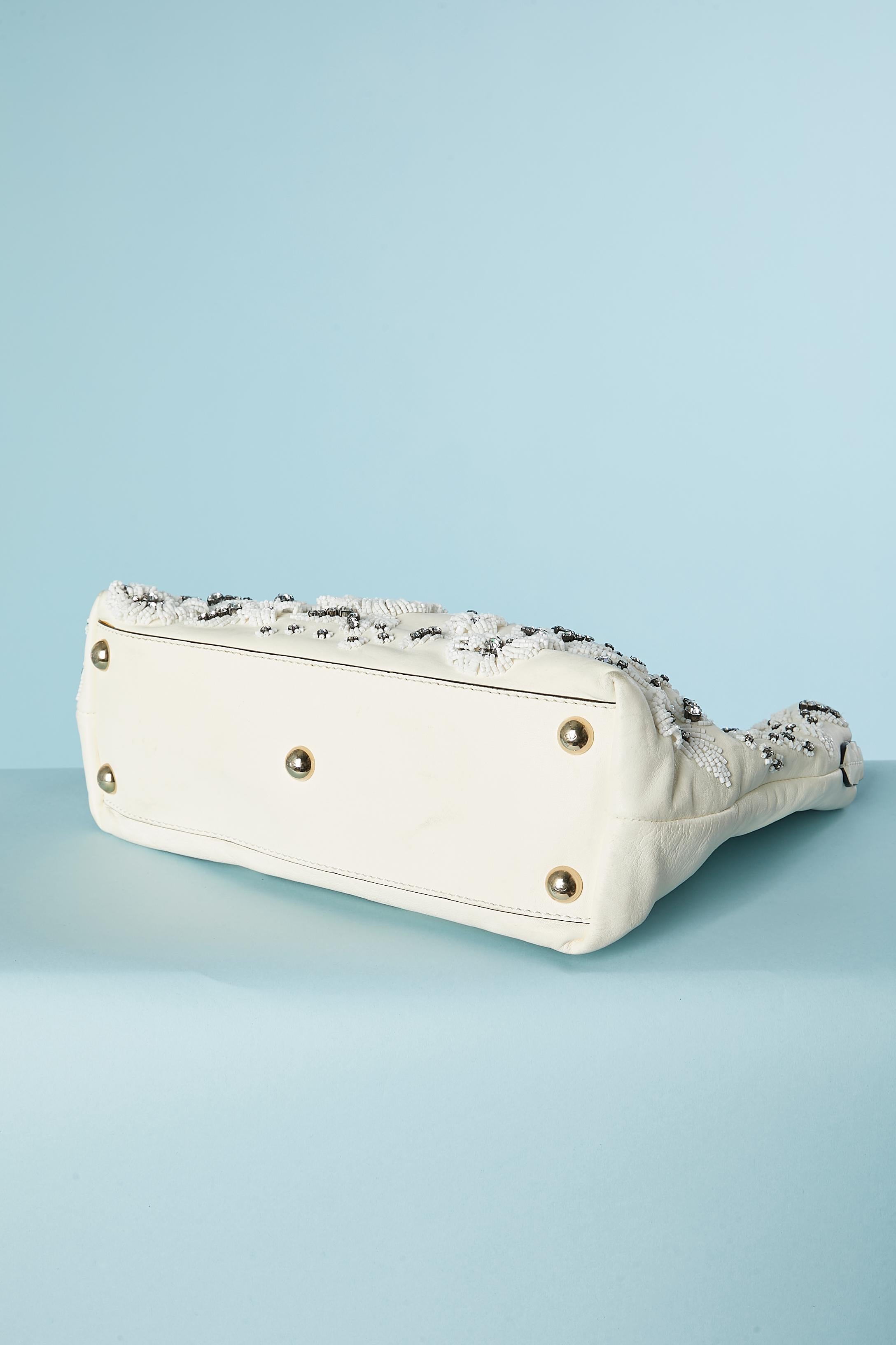 White leather handbag with rhinestone and beads embroideries Valentino Garavani For Sale 2