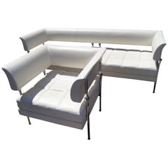 Sofá y Silla con Ruedas Hydra de Piel Blanca de Luca Scacchetti para Poltrona Frau