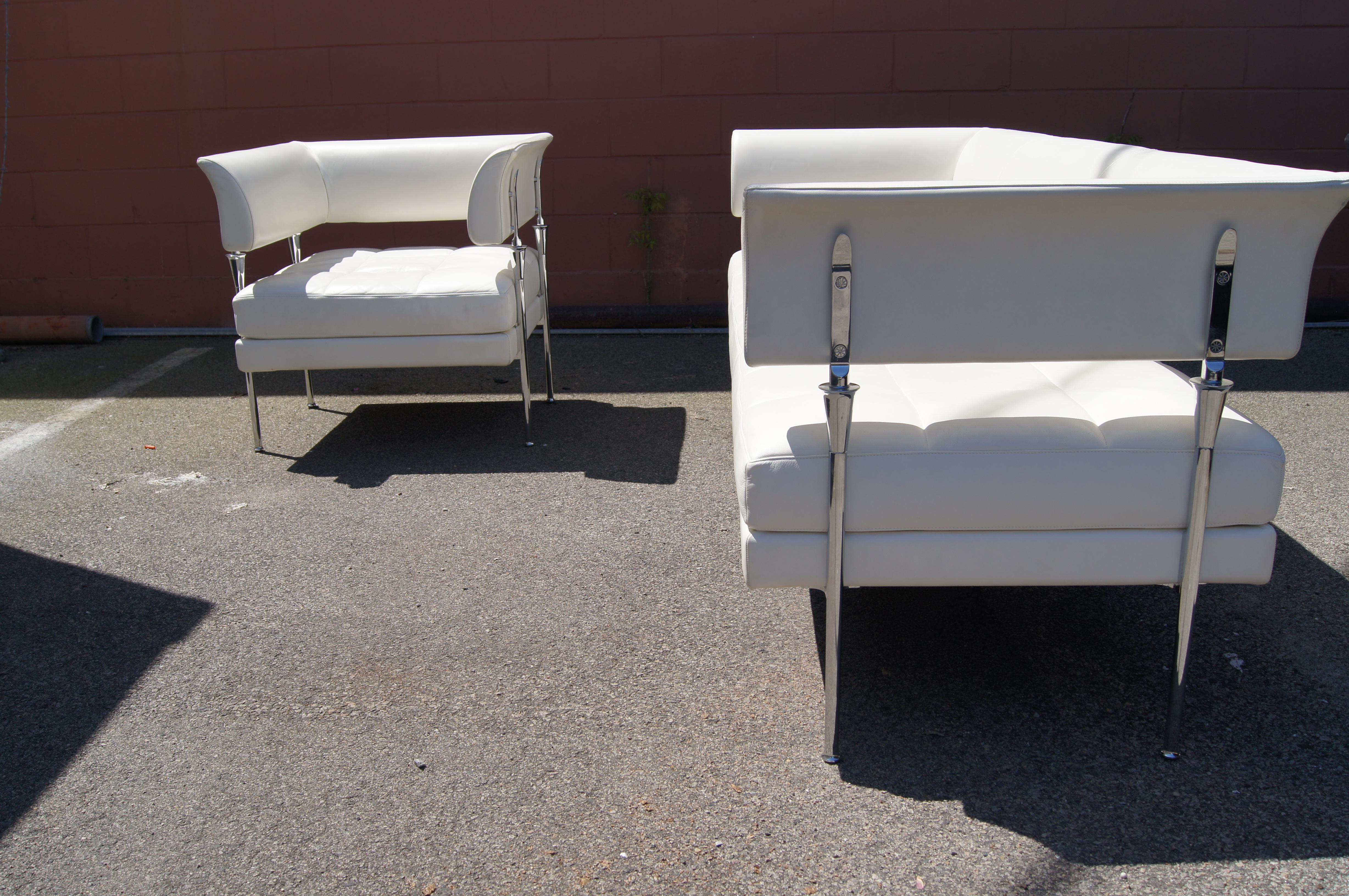 Sofa und Stuhl Hydra Caster aus weißem Leder von Luca Scacchetti für Poltrona Frau im Angebot 6