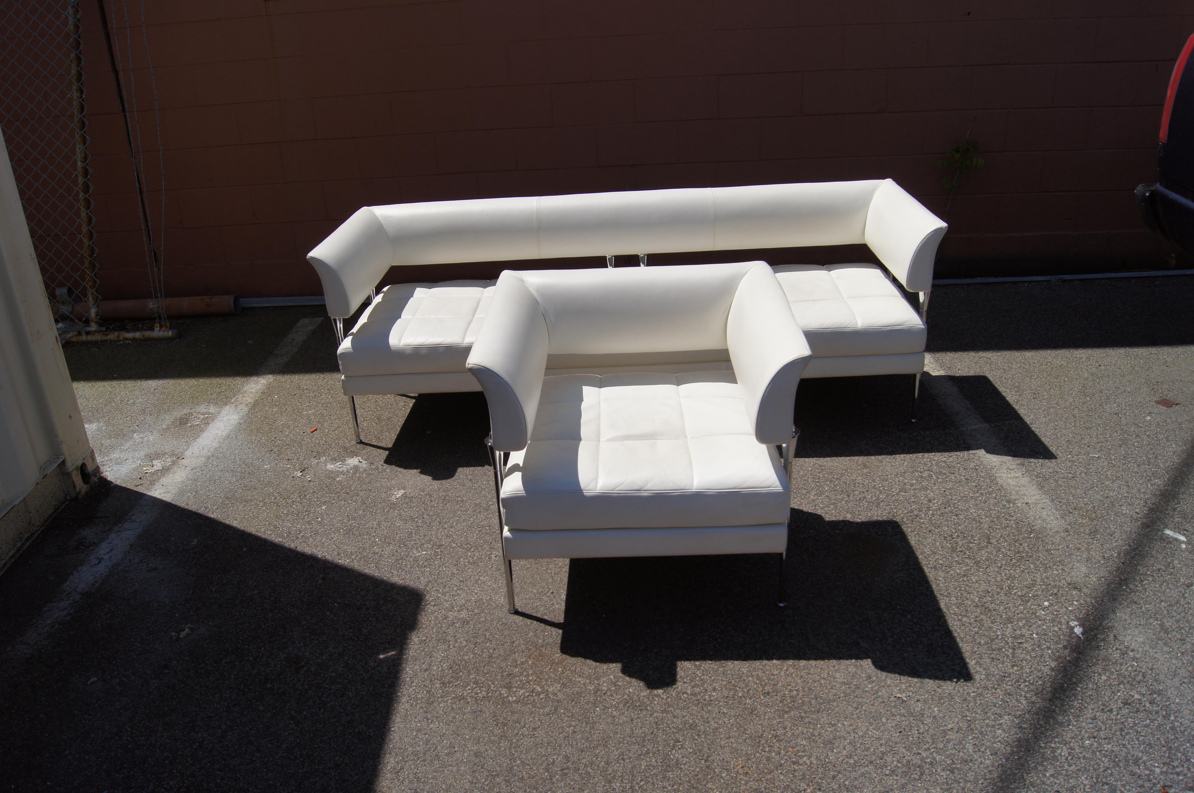 Contemporary White Leather Hydra Caster Sofa and Chair by Luca Scacchetti for Poltrona Frau For Sale