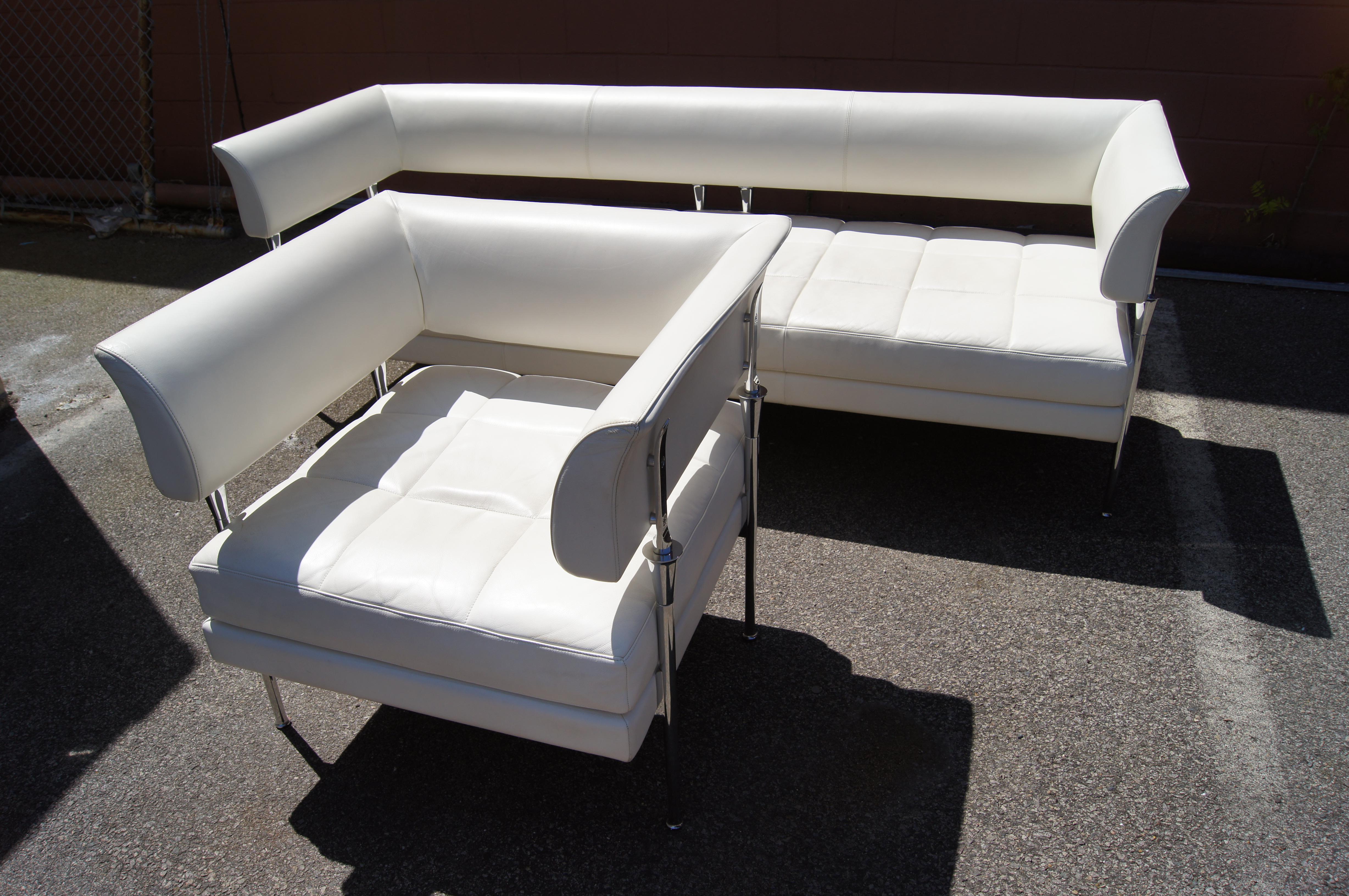 White Leather Hydra Caster Sofa and Chair by Luca Scacchetti for Poltrona Frau For Sale 2