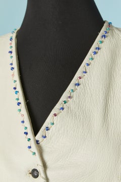 White leather jacket with beadwork and fringes GOSSAMER WINGS
