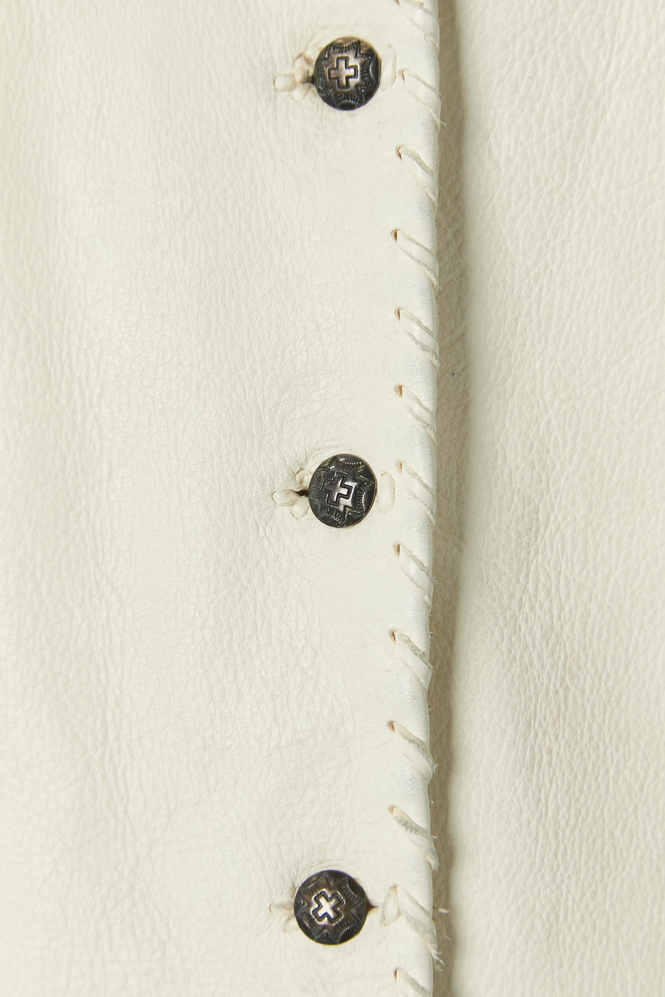 White leather jacket with beadwork and fringes GOSSAMER WINGS In Good Condition For Sale In Saint-Ouen-Sur-Seine, FR