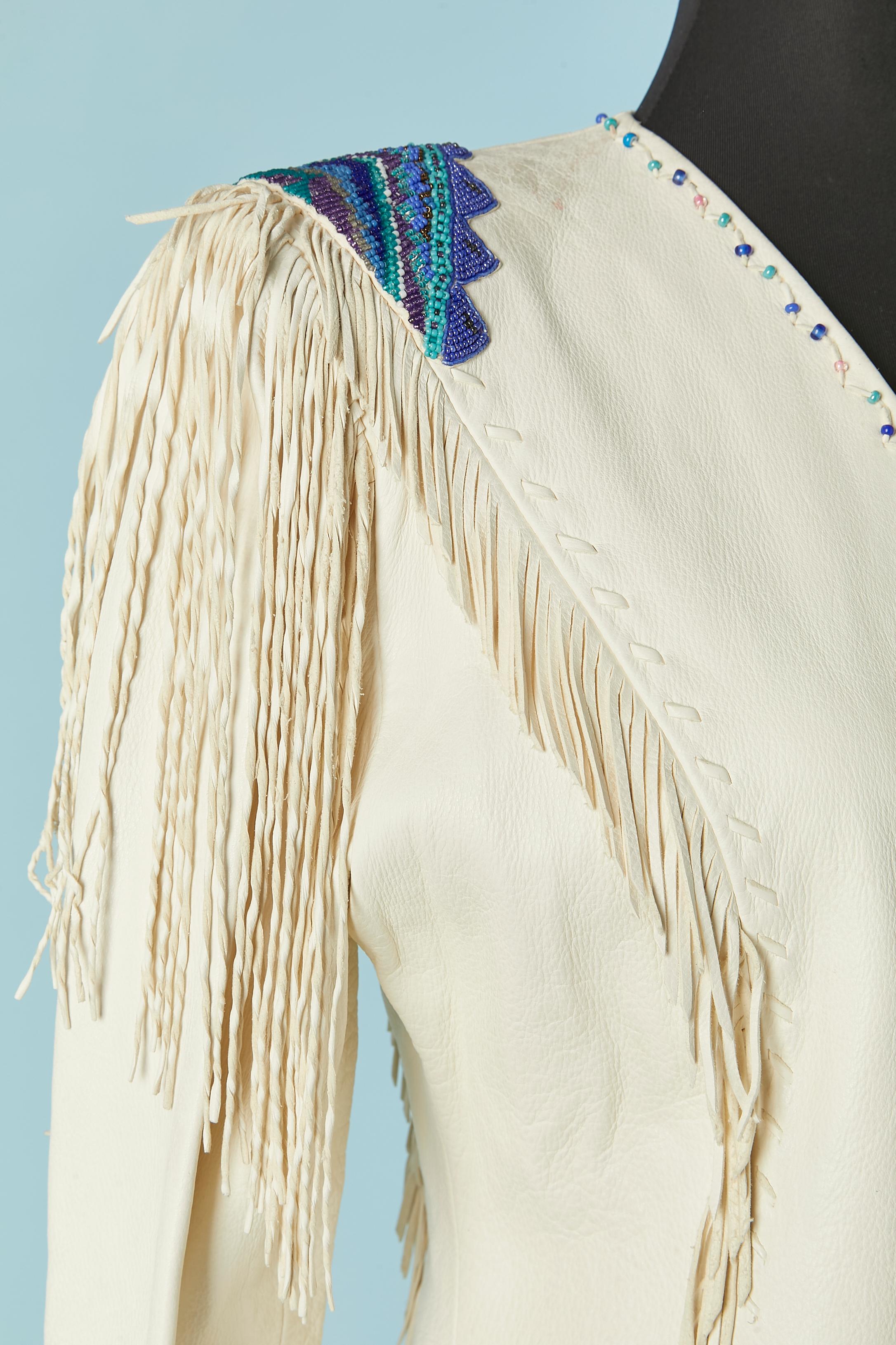 White leather jacket with beadwork and fringes GOSSAMER WINGS For Sale 1