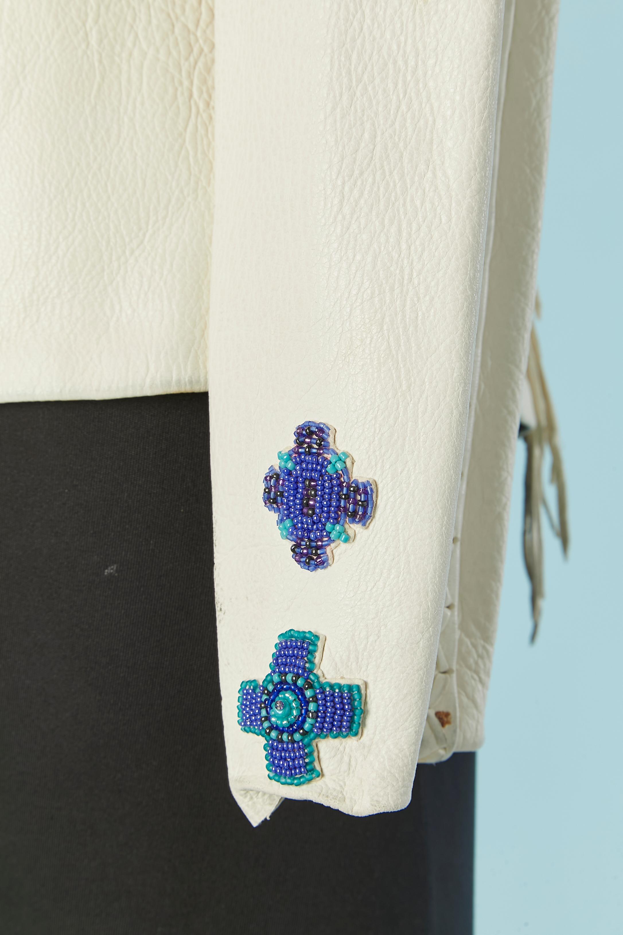 White leather jacket with beadwork and fringes GOSSAMER WINGS For Sale 2