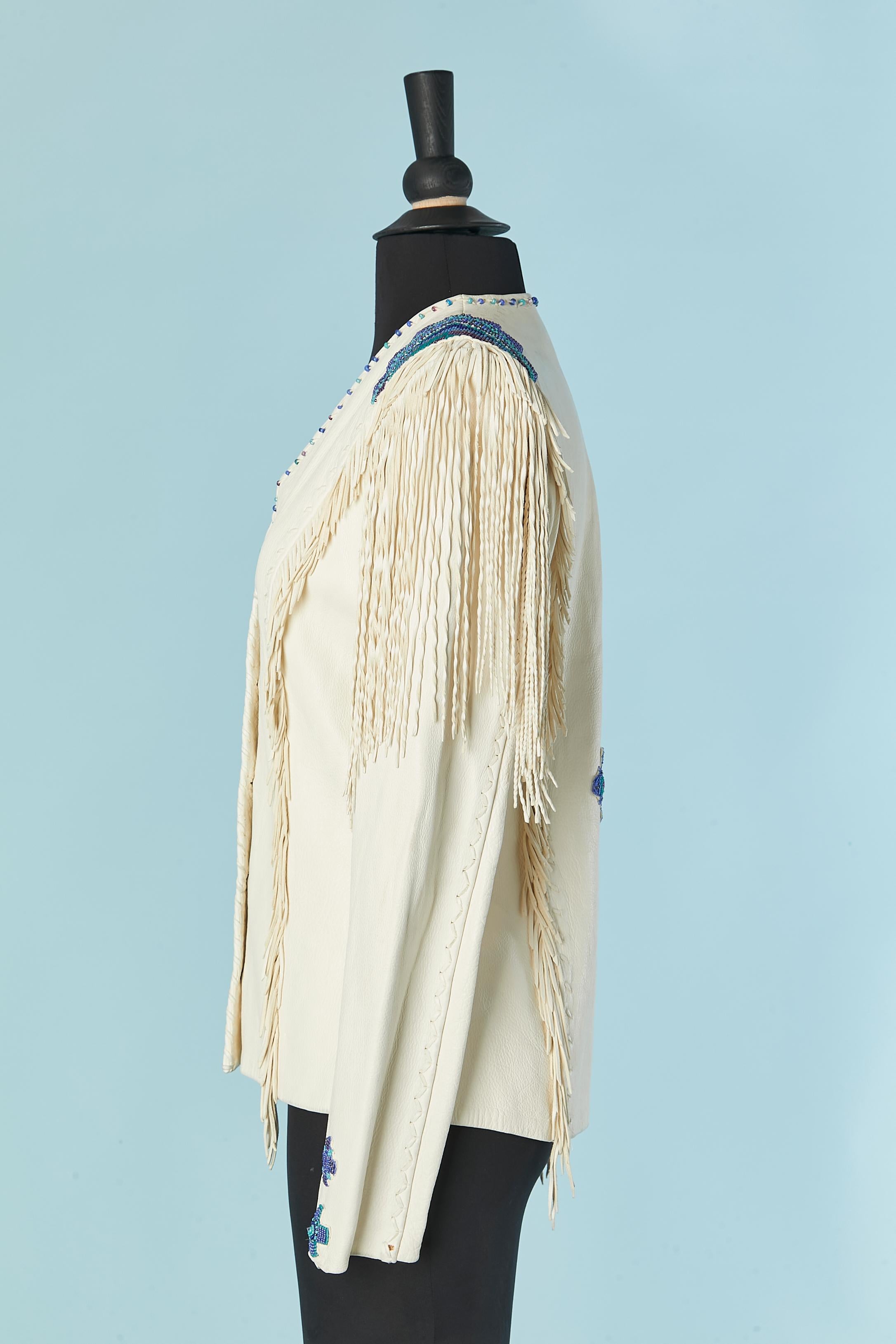 White leather jacket with beadwork and fringes GOSSAMER WINGS For Sale 3