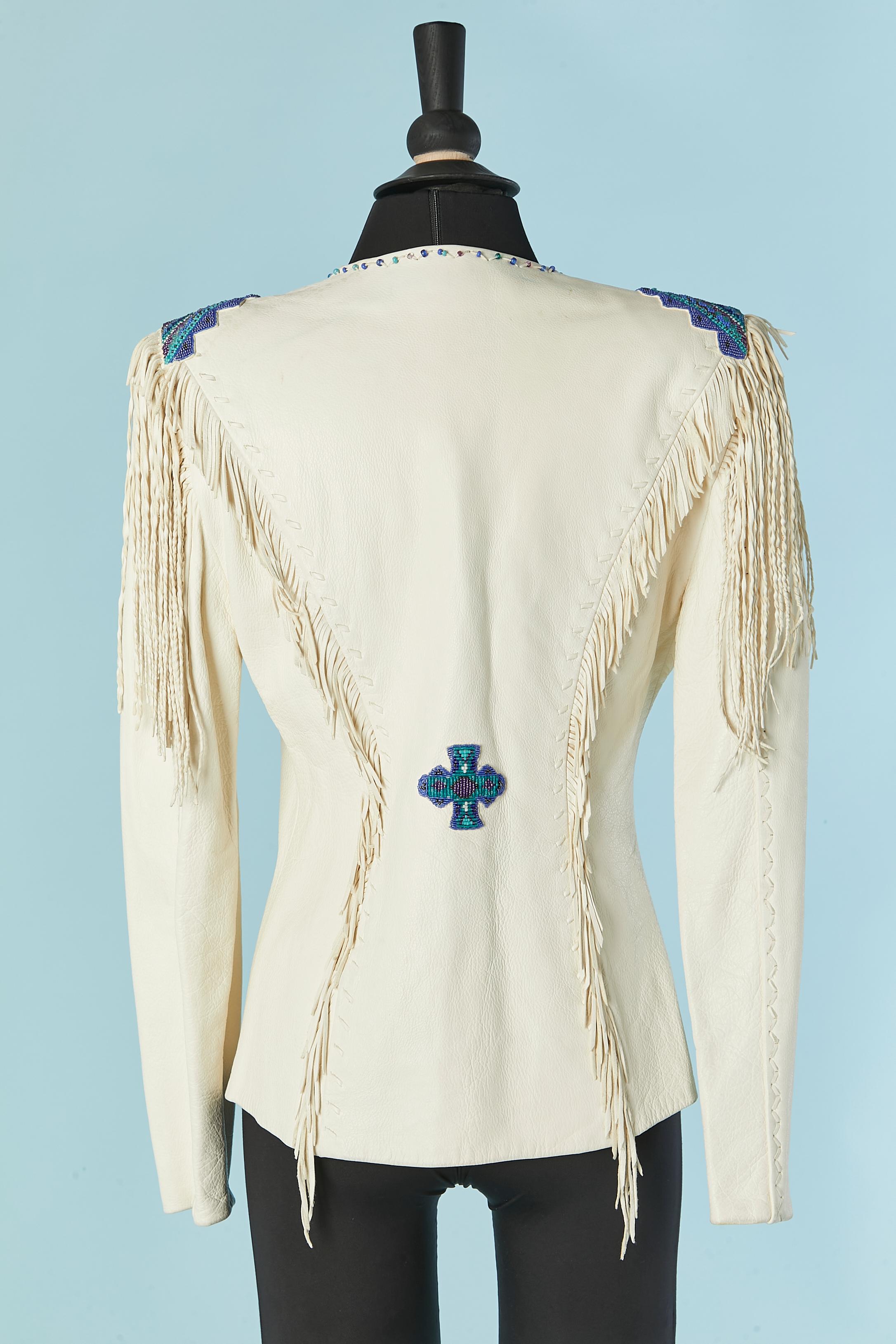 White leather jacket with beadwork and fringes GOSSAMER WINGS For Sale 4