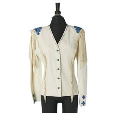White leather jacket with beadwork and fringes GOSSAMER WINGS