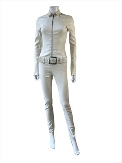 White Leather Jitrois Catsuit Kill Big Belt Buckle